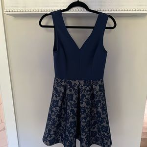 Navy blue with lace design cocktail dress size medium